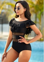 Solid Ruffle Trim One Piece Swimwear