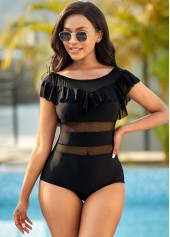 Solid Ruffle Trim One Piece Swimwear