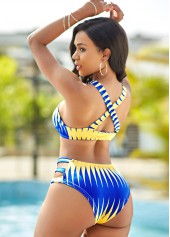 Geometric Print Cross Strap Ladder Cutout Bikini Set
