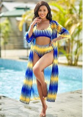 Geometric Print Cross Strap Ladder Cutout Bikini Set