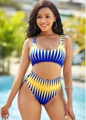 Geometric Print Cross Strap Ladder Cutout Bikini Set