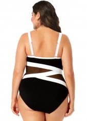 Contrast Mesh Stitching Plus Size One Piece Swimwear