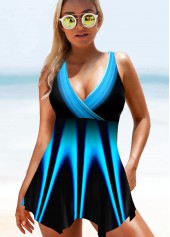 Asymmetric Hem Printed Swimdress and Panty
