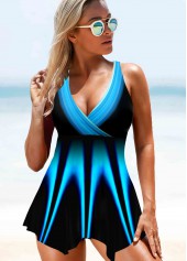 Asymmetric Hem Printed Swimdress and Panty