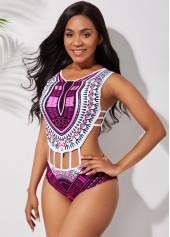 Dashiki Print Cutout Waist One Piece Swimwear	