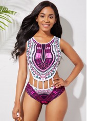 Dashiki Print Cutout Waist One Piece Swimwear	