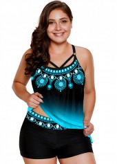 Tribal Print Plus Size Ombre Tankini Set