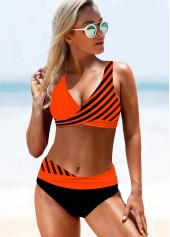 Stripe Print Lace Up Back Bikini Set