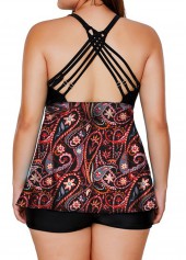 Criss Cross Back Plus Size Paisley Print Tankini Set 