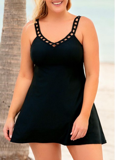 Rosewe Spaghetti Strap Plus Size Swimdress and Shorts - 4X