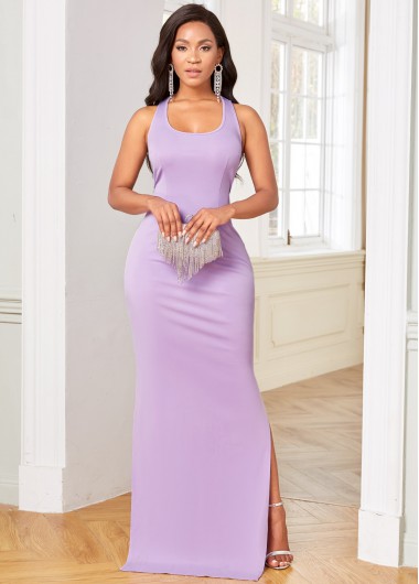 Rosewe Cocktail Party Dress Ladder Cutout Round Neck Wide Strap Bodycon Dress - S