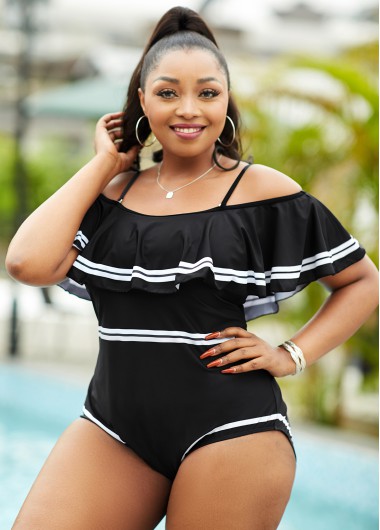 Rosewe Contrast Stitch Flounce Plus Size One Piece Swimwear - 2X