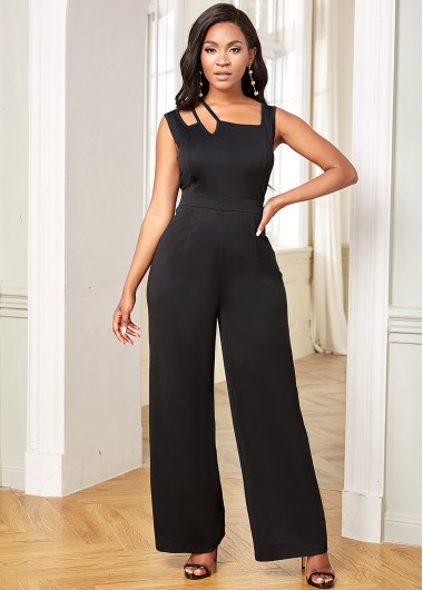 Rosewe Sleeveless Tie Back Solid Straight Jumpsuit - M