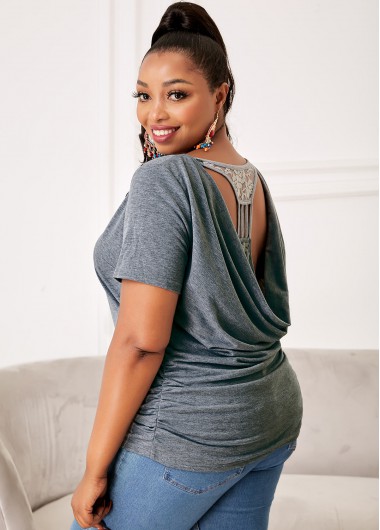 Rosewe Solid Plus Size Round Neck T Shirt - 2X