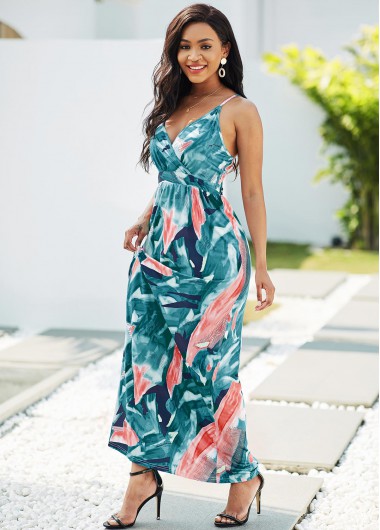 Rosewe Cocktail Party Dress Criss Cross Back Printed Maxi Dress - S