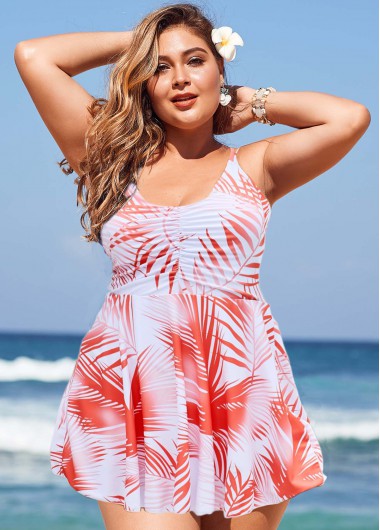 Rosewe Tribal Print Cross Strap Plus Size Swimdress and Shorts - 1X
