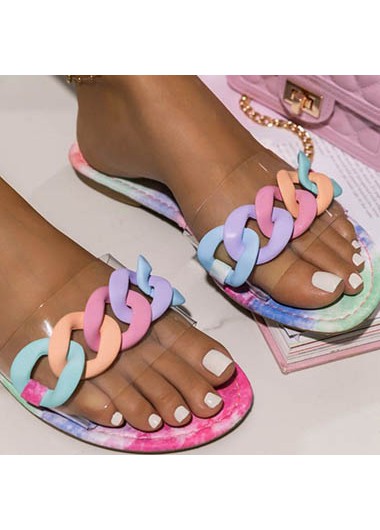 Rosewe 1 Pair Rainbow Color Chain Design Slippers - 38