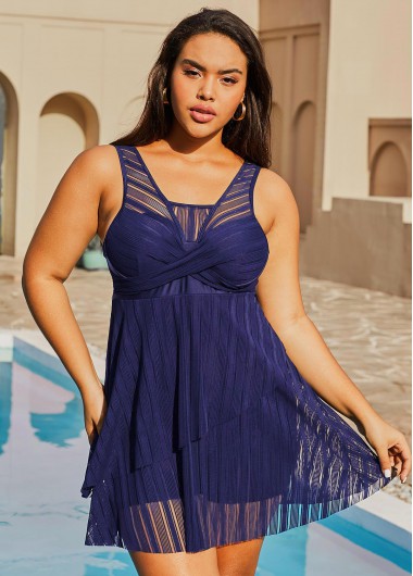 Rosewe Lace Crossover Hem Plus Size Swimdress and Shorts - 2X