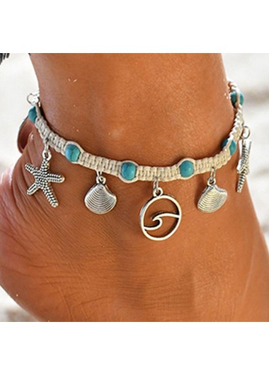 Rosewe Chic Silver Metal Turquoise Seashell Design Anklet - One Size