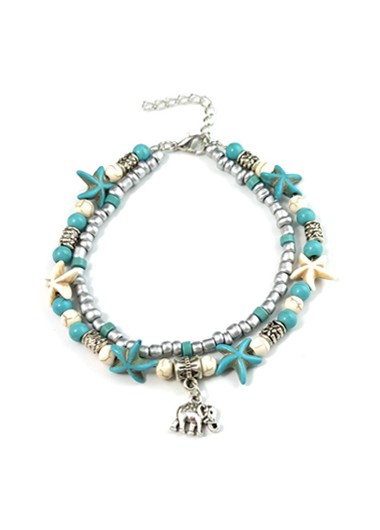 Rosewe Chic Beaded Layered Sea Star Elephant Beach Anklet - One Size