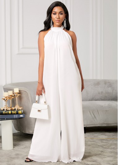 Rosewe Loose Open Back Chiffon Solid Jumpsuit - M