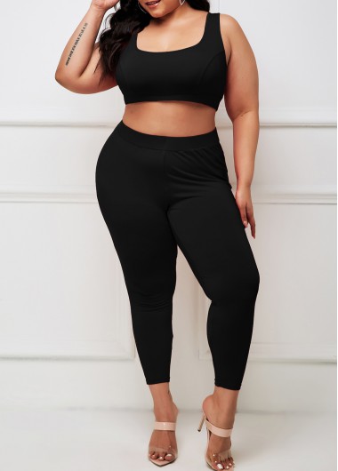Rosewe Tummy Control Wide Strap Plus Size Black High Waisted Sweatsuit - 1X