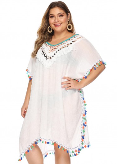 Rosewe Plus Size Colorful Tassel Tie Back Cover Up - 2XL