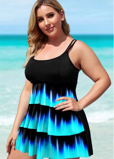 Rosewe Ombre Plus Size Layered Hem Swimdress and Panty - 2X