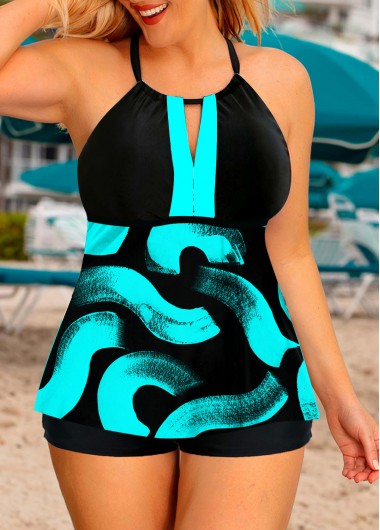 Rosewe Printed Plus Size Cross Strap Tankini Set - 2X