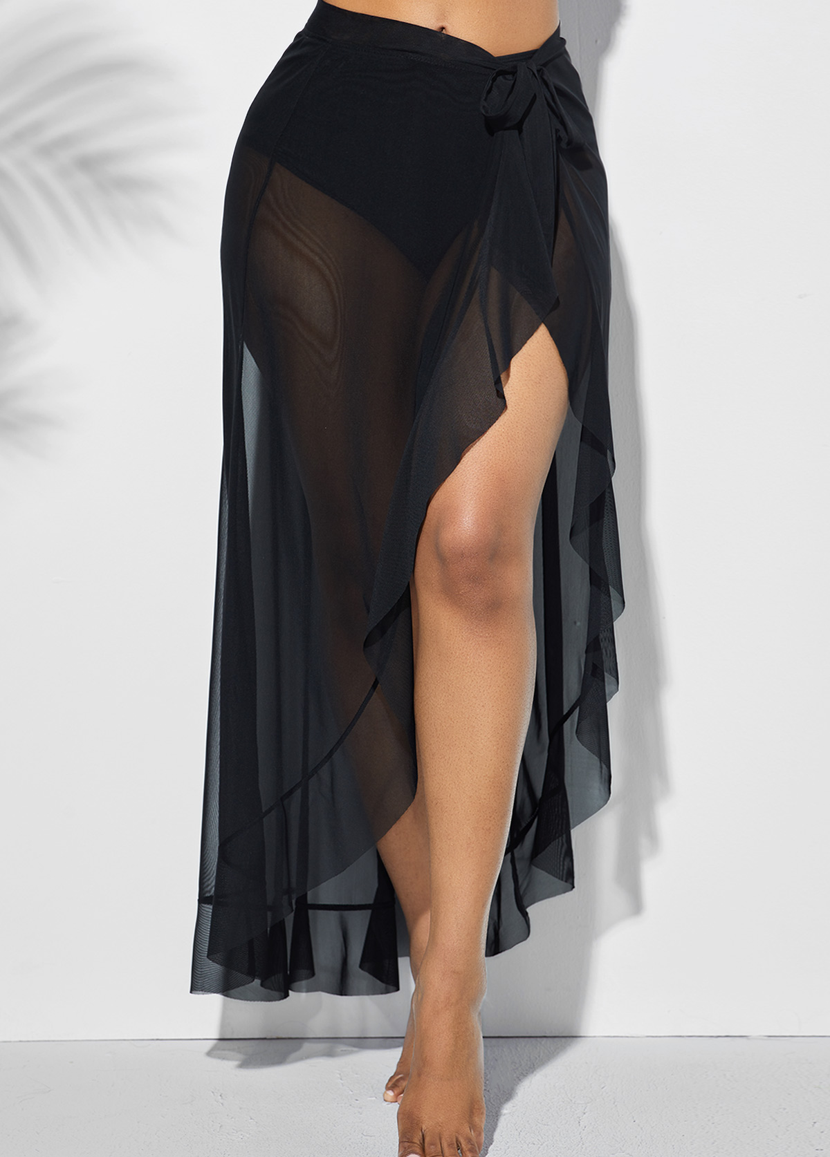 Black Side Slit Asymmetric Hem One Piece Beach Skirt
