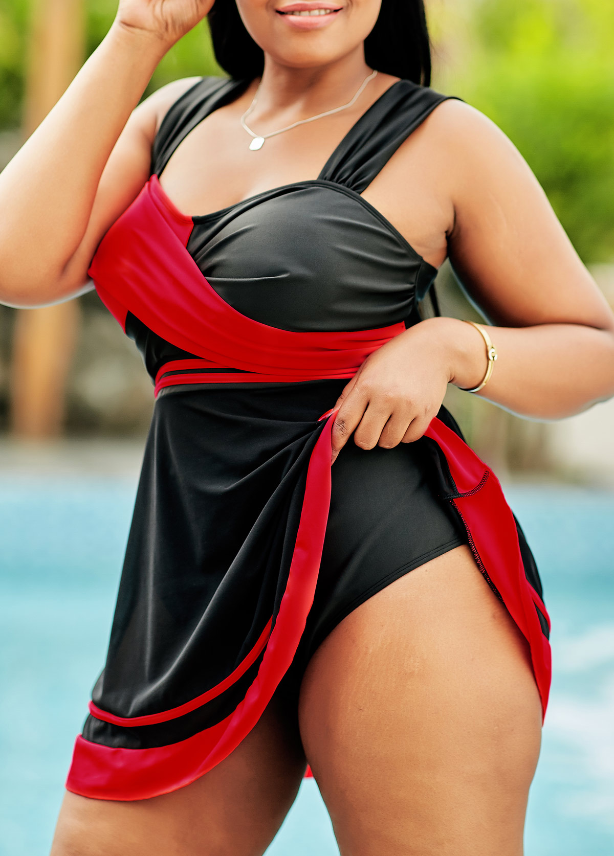 Contrast Plus Size Swimdress and Panty