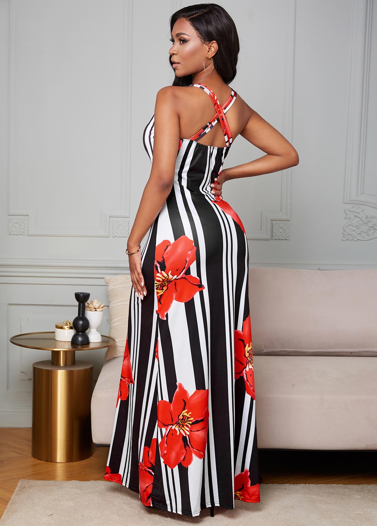 Floral Print Criss Cross Back Dress | Rosewe.com - USD $29.98