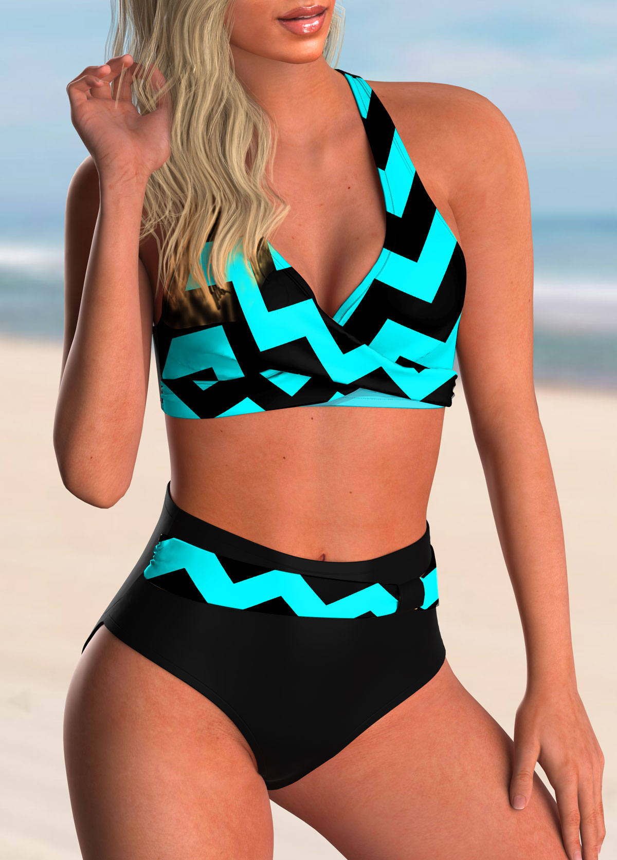Geometric Print Criss Cross Back Bikini Set