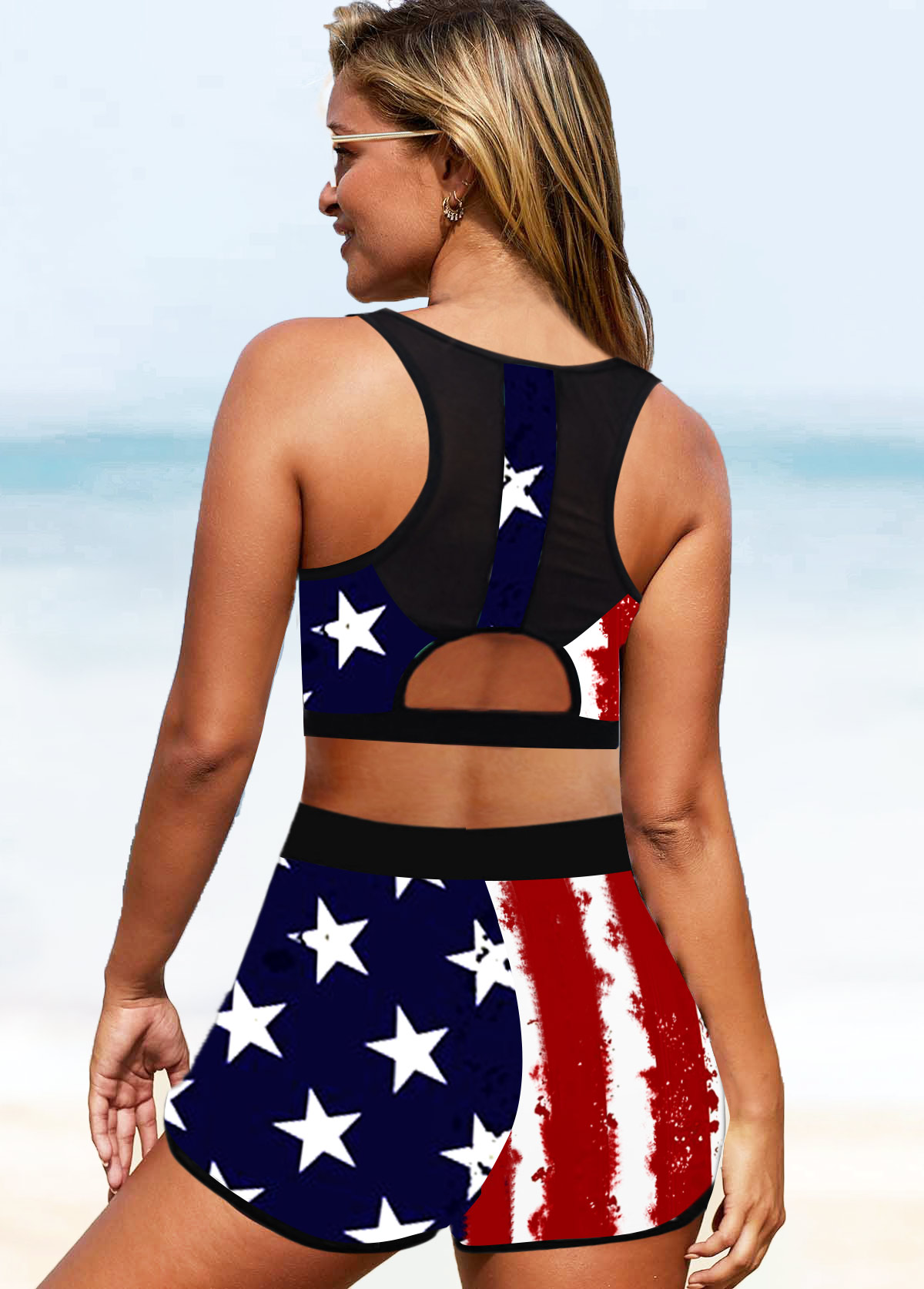 American Flag Print High Waisted Bikini Set