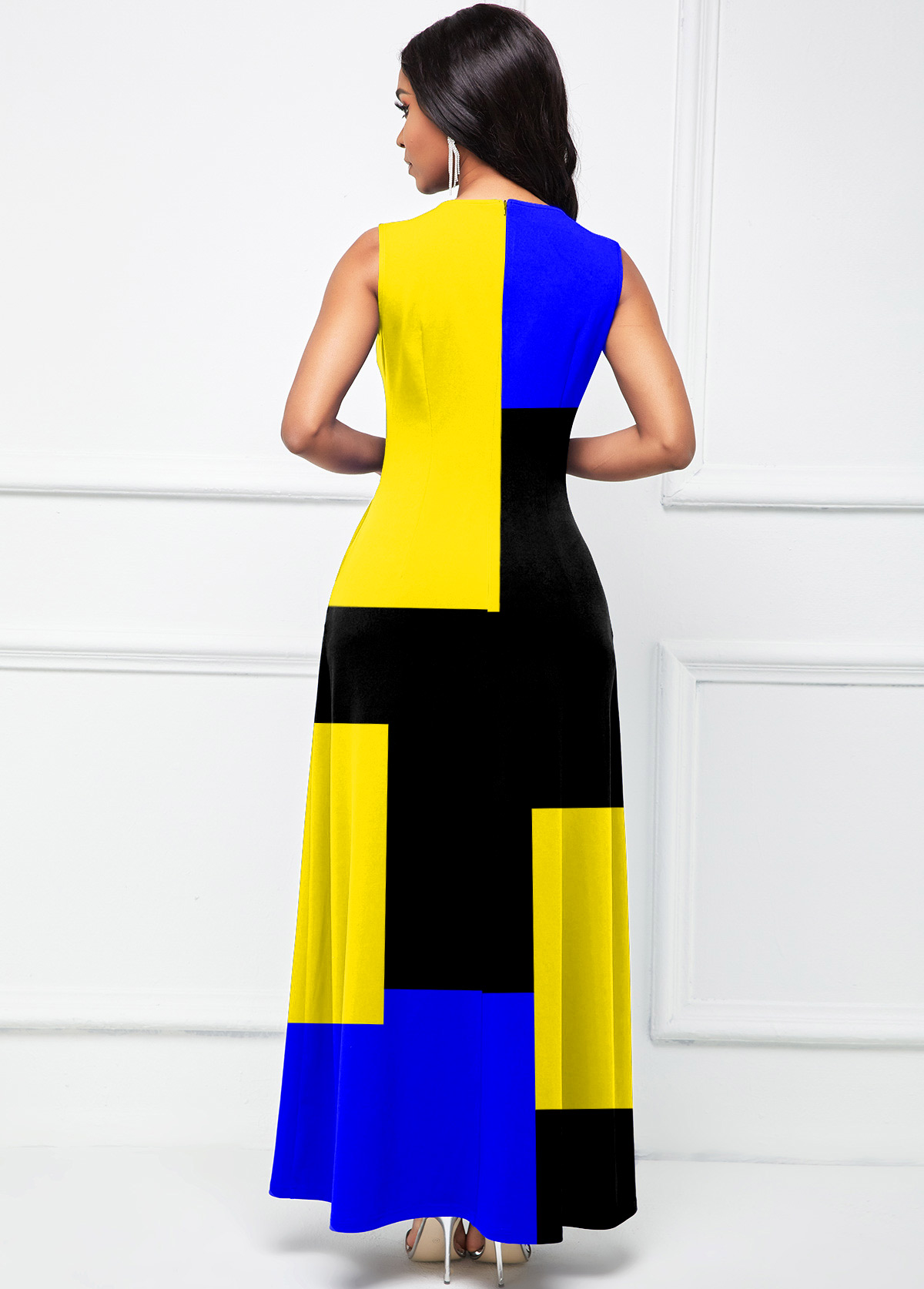 Round Neck Geometric Print Sleeveless Dress