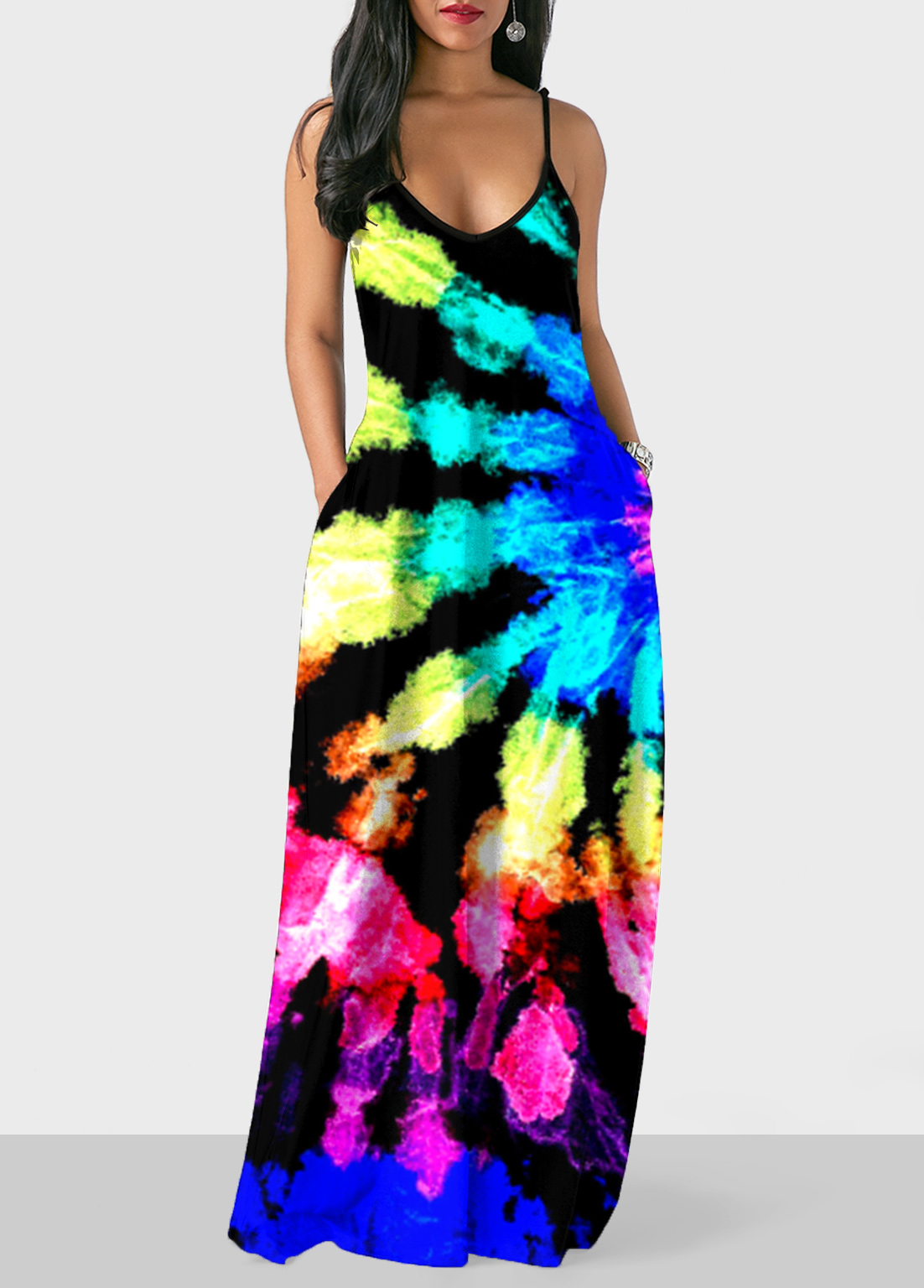 Multicolor Tie Dye Print Maxi Dress