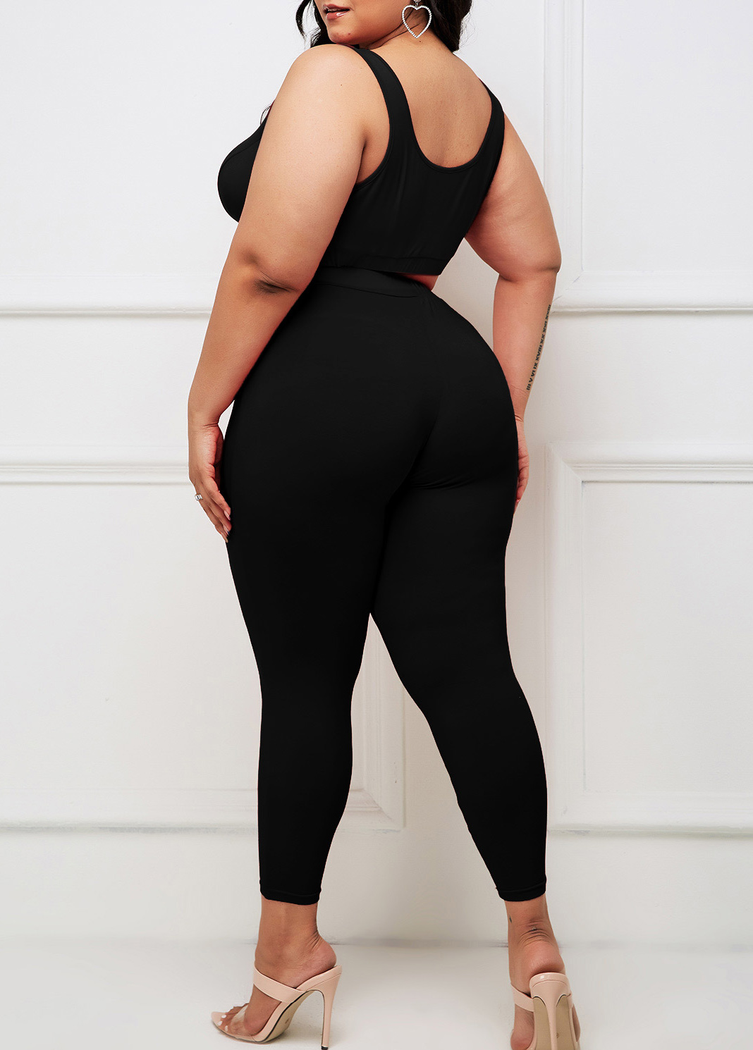 Wide Strap Plus Size Black High Waisted Sweatsuit