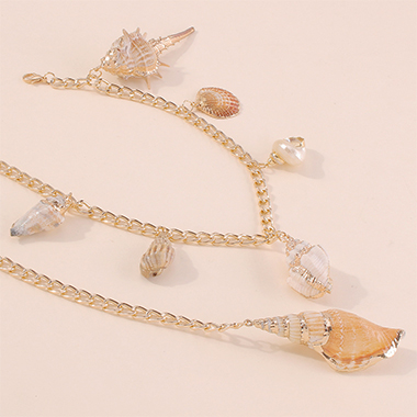 Conch and Shell Design Gold Metal Detail Belt