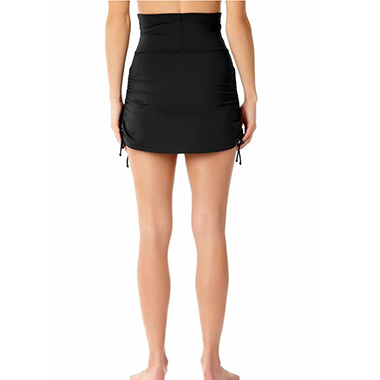 Solid Double Drawstring High Waist Swim Skirt