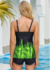 Plant Print Spaghetti Strap Tankini Set