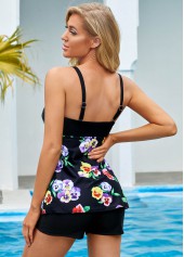 Pansy Print Spaghetti Strap Swimwear Top