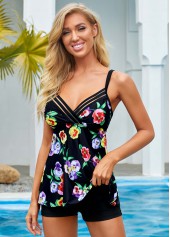 Pansy Print Spaghetti Strap Swimwear Top