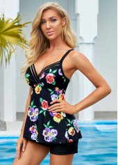Pansy Print Spaghetti Strap Swimwear Top