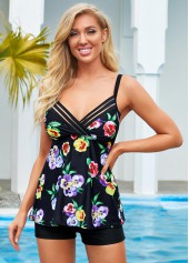 Pansy Print Spaghetti Strap Swimwear Top