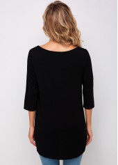 Decorative Button Lace Stitching 3/4 Sleeve T Shirt