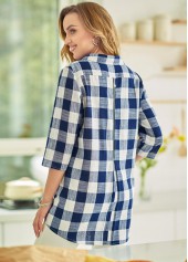 Turndown Collar Plaid Button Up Blouse
