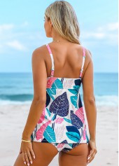 Spaghetti Strap Tropical Print Drawstring Side Tankini Set