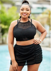 High Waisted Plus Size Lace Stitching Bikini Set