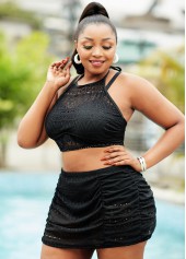 High Waisted Plus Size Lace Stitching Bikini Set