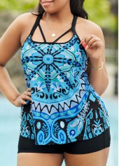 Plus Size Tribal Print Criss Cross Back Tankini Set